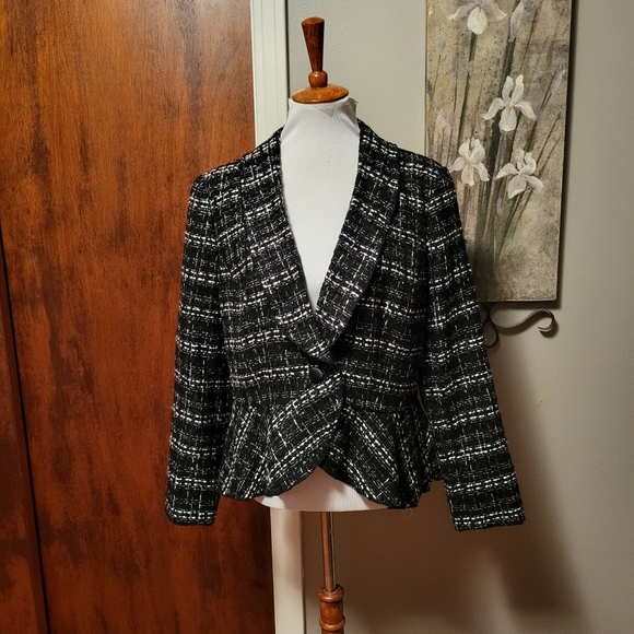 NWT Jones New York Black White Boucle Jacket Peplum Button 14